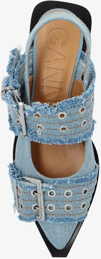 Buckled Pointed-Toe Denim Flats - Image 3