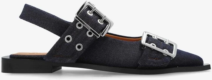 Buckled Slingback Denim Flats
