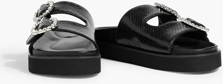 Buckled snake-effect leather sandals - Image 2