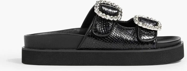 Buckled snake-effect leather sandals
