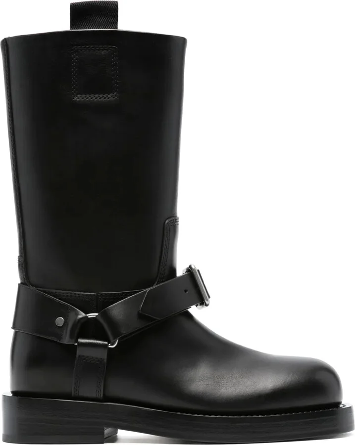 Buckled-Strap Leather Boots
