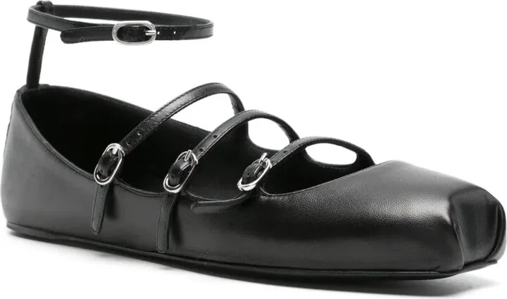 Buckled-Straps Leather Ballerina Shoes - Image 2