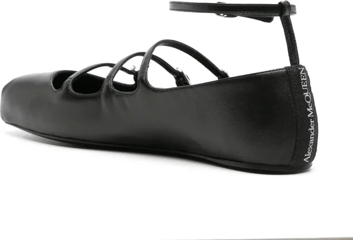 Buckled-Straps Leather Ballerina Shoes - Image 3