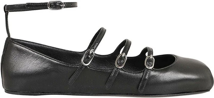 Buckled-straps Square-toe Ballerina Shoes