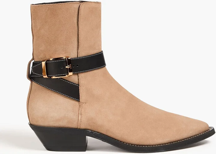 Buckled suede ankle boots