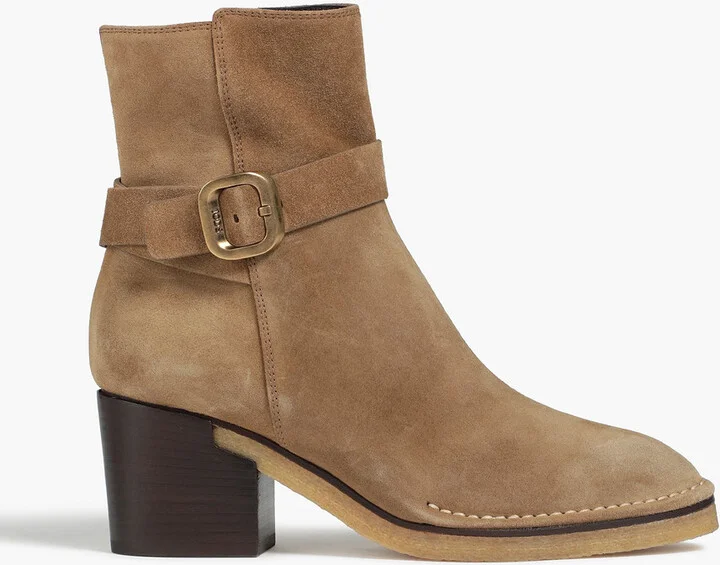 Buckled suede ankle boots