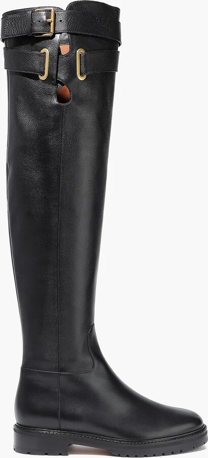 Buckled textured-leather over-the-knee boots