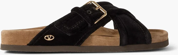 Buckled velvet slides