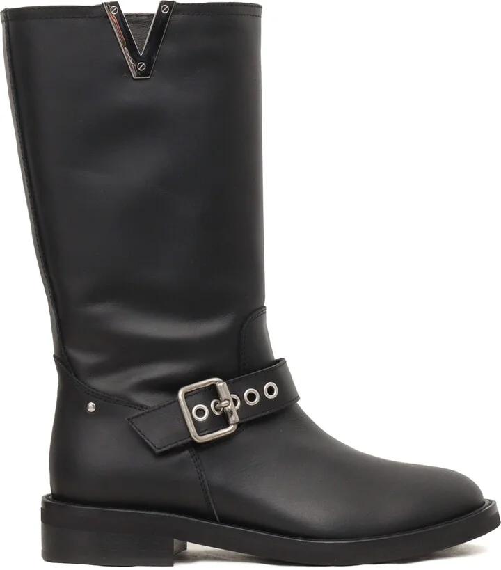 Buckles V Nickel Biker Boots