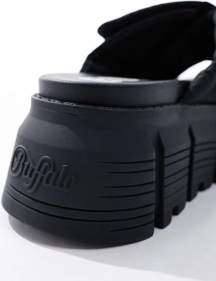 Buffalo Ava Velcross flat sandals in black - Image 2