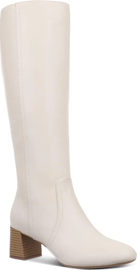 BUFFYY Womens Zipper Faux Leather Knee-High Boots