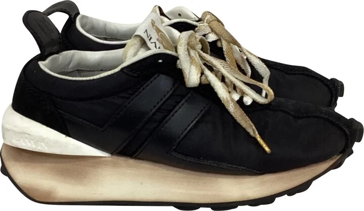 Bumper Distressed Sneakers in Black Nylon