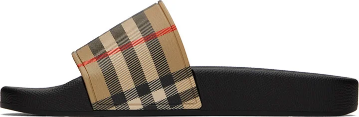 Burberry Beige & Black Check Slides - Image 3