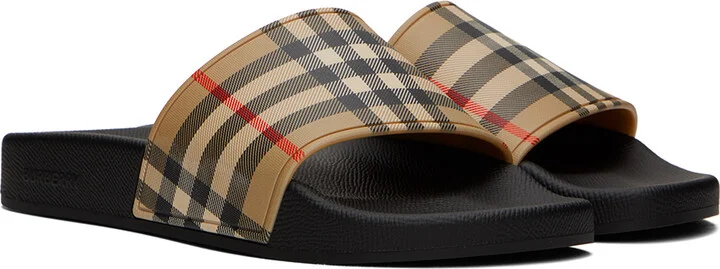 Burberry Beige & Black Check Slides - Image 4