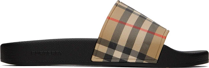 Burberry Beige & Black Check Slides