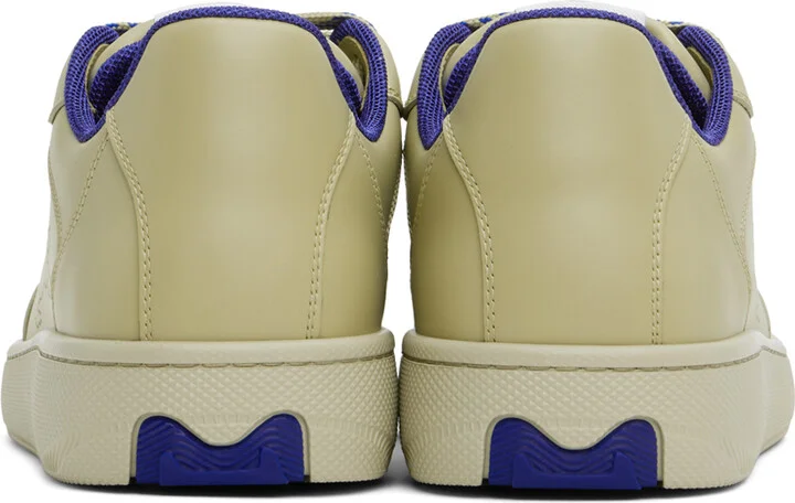 Burberry Beige & Blue Leather Stock Sneakers - Image 2