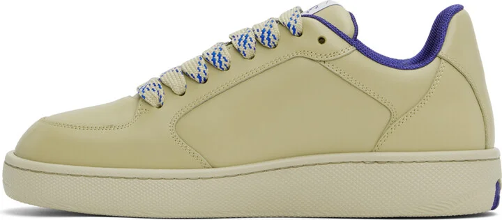 Burberry Beige & Blue Leather Stock Sneakers - Image 3