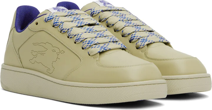 Burberry Beige & Blue Leather Stock Sneakers - Image 4