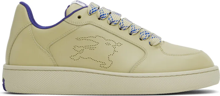 Burberry Beige & Blue Leather Stock Sneakers