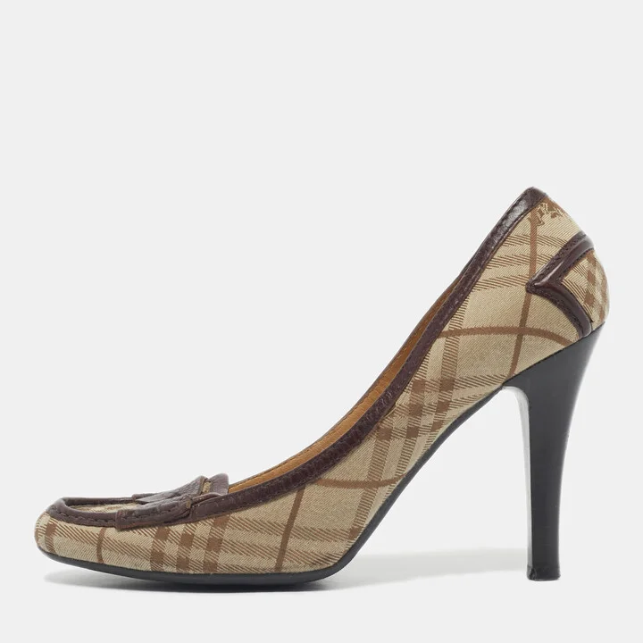 Burberry Beige/Brown Canvas and Leather Loafer Pumps Size 39.5
