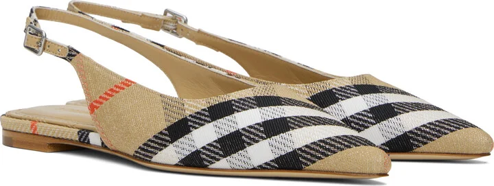 Burberry Beige Check Birdie Slingback Flats - Image 4