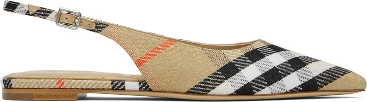 Burberry Beige Check Birdie Slingback Flats