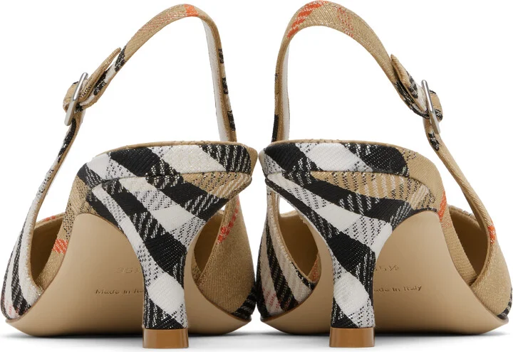 Burberry Beige Check Birdie Slingback Pump Heels - Image 2