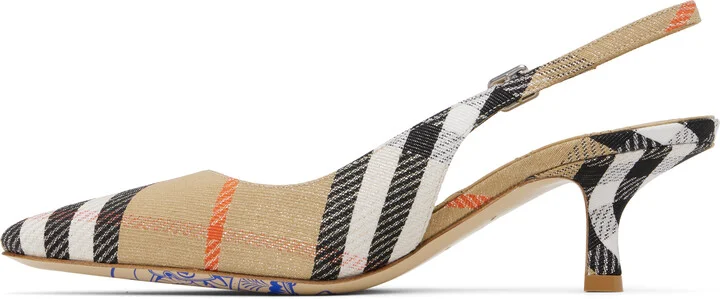 Burberry Beige Check Birdie Slingback Pump Heels - Image 3