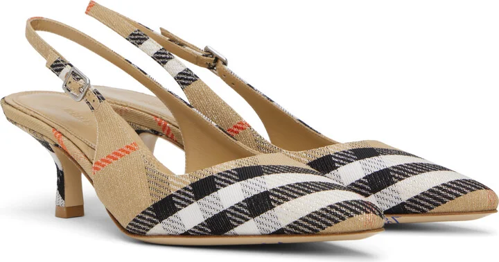 Burberry Beige Check Birdie Slingback Pump Heels - Image 4