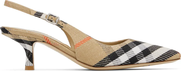 Burberry Beige Check Birdie Slingback Pump Heels