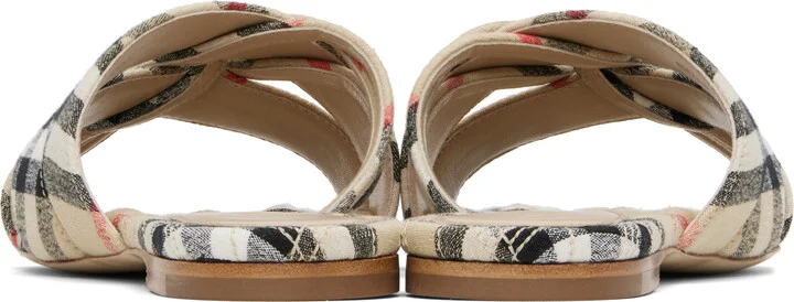 Burberry Beige Check Cabana Slides - Image 2