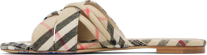 Burberry Beige Check Cabana Slides - Image 3