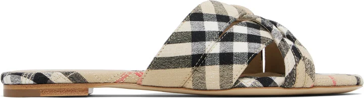 Burberry Beige Check Cabana Slides