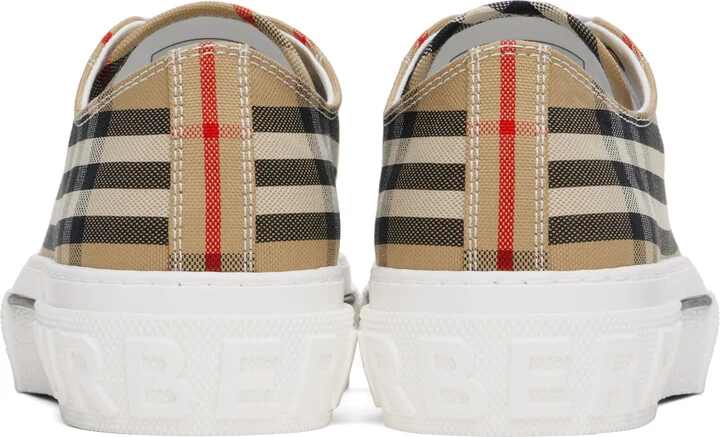 Burberry Beige Check Cotton Sneakers - Image 2
