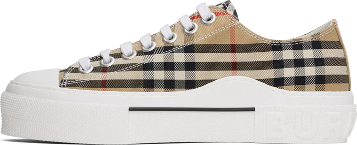 Burberry Beige Check Cotton Sneakers - Image 3
