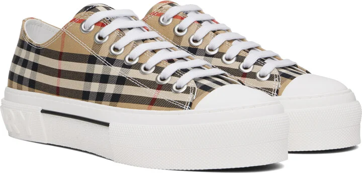 Burberry Beige Check Cotton Sneakers - Image 4