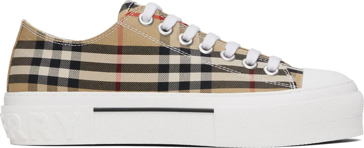 Burberry Beige Check Cotton Sneakers