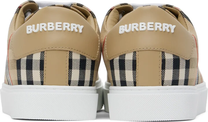 Burberry Beige Check & Leather Sneakers - Image 2