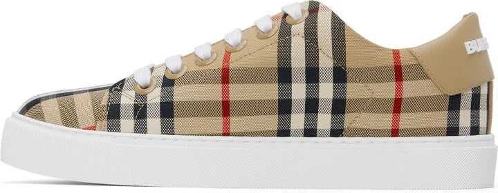 Burberry Beige Check & Leather Sneakers - Image 3