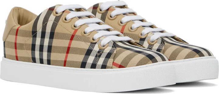 Burberry Beige Check & Leather Sneakers - Image 4