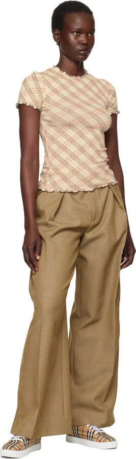 Burberry Beige Check & Leather Sneakers - Image 5