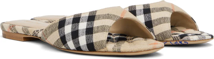 Burberry Beige Check Mews Sandals - Image 4