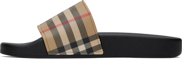 Burberry Beige Check Pool Slides - Image 3
