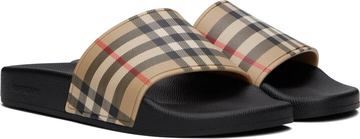 Burberry Beige Check Pool Slides - Image 4