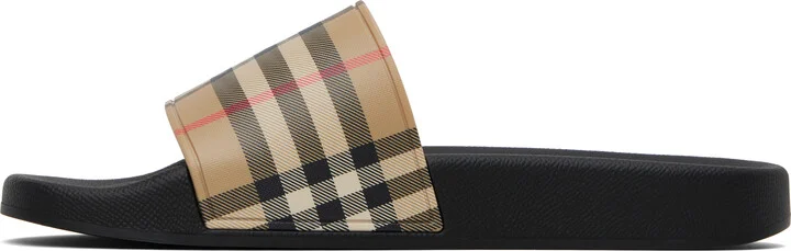 Burberry Beige Check Pool Slides - Image 3