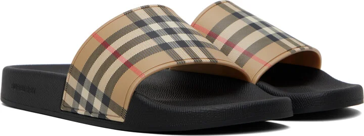 Burberry Beige Check Pool Slides - Image 4