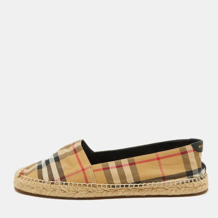 Burberry Beige House Check Fabric Espadrille Flats Size 38.5