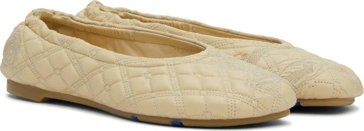 Burberry Beige Leather Sadler Ballerina Flats - Image 4