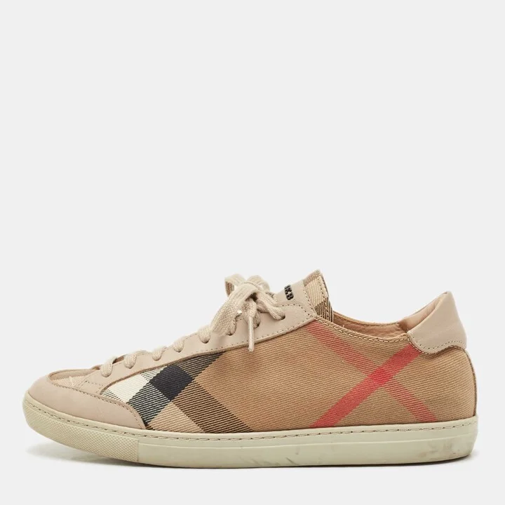 Burberry Beige Nova Check Canvas and Leather Low Top Sneakers Size 36