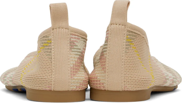 Burberry Beige & Pink Check Knit Baby Ballerina Flats - Image 2